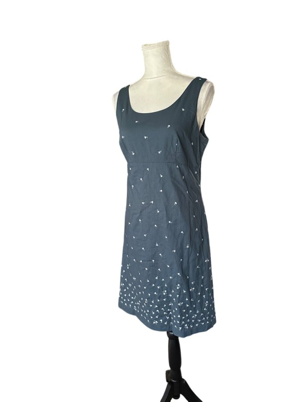 .Crew Navy Sleeveless Dress Size 10 Embroidered Polka Dot Shift Lined Zip Back - Picture 9 of 9